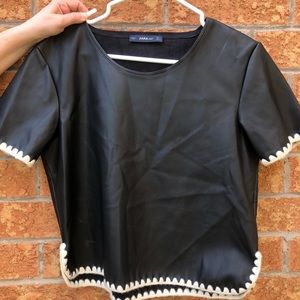 NEW Zara Leather Short-Sleeve T-Shirt